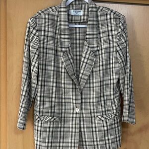 Vintage Alfred Dunner Navy and Cream Checkered Blazer 14 petite